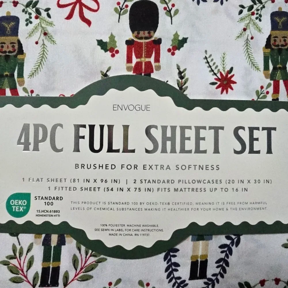 Envogue Full Size NUTCRACKER Sheet Set - Christmas Holiday 4-pc set, New